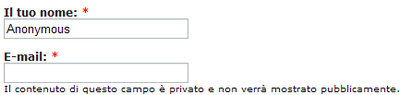 Inserimento e-amil sui commenti